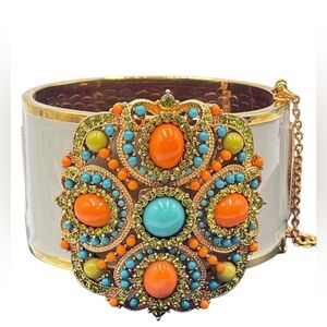 NWT Vintage Retro Luxury Rare J. Crew Wide Coral Turquoise Enamel Statement Cuff
